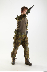 Whole Body Weapons-Pistol Man Pose with pistol White Uniform Athletic Studio photo references